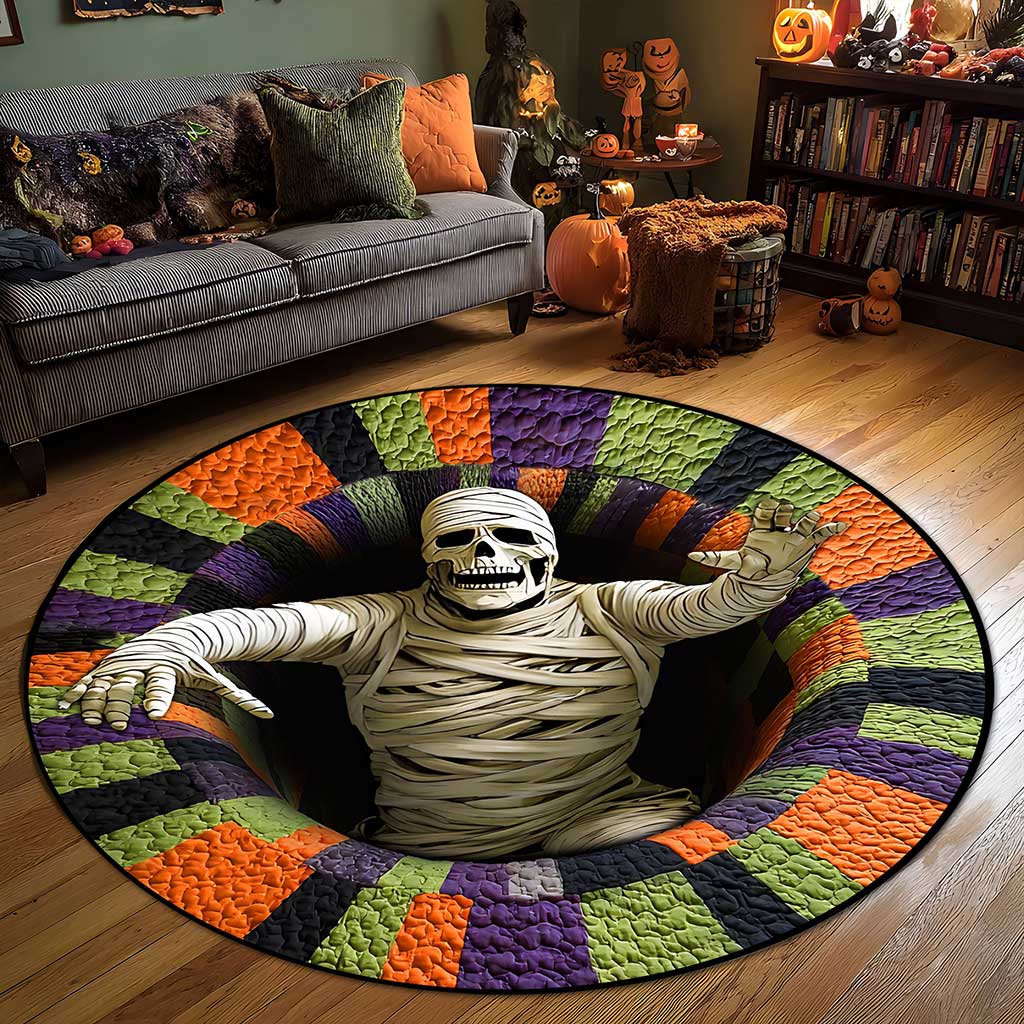 Mummy Wrapped Halloween 3D Printed Rug, Halloween Round Mat UKND5170906