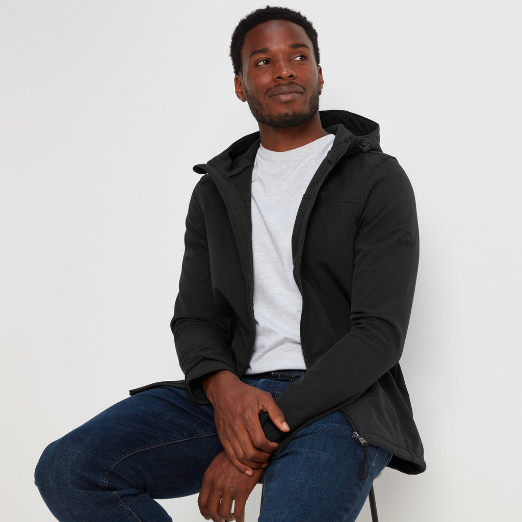 Feizor Mens Shower Resistant Softshell Hooded Jacket - Black
