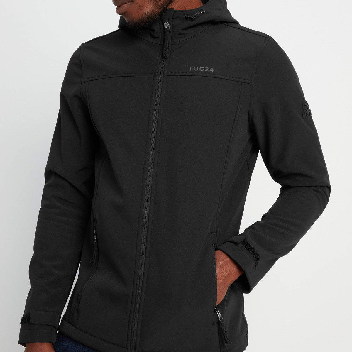 Feizor Mens Shower Resistant Softshell Hooded Jacket - Black