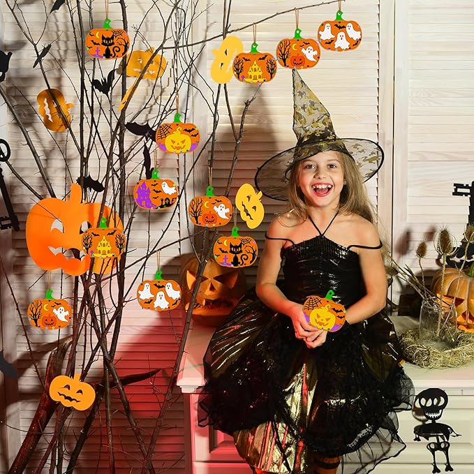 36PCS Wooden Pumpkins Ornaments to Paint Halloween Thanksgiving Decoration Cutouts Unfinished 3.5 inches, DIY Blank Unfinished Pumpkin Ornament for Home Harvest Crafts Hanging Autumn Decor（6Style）