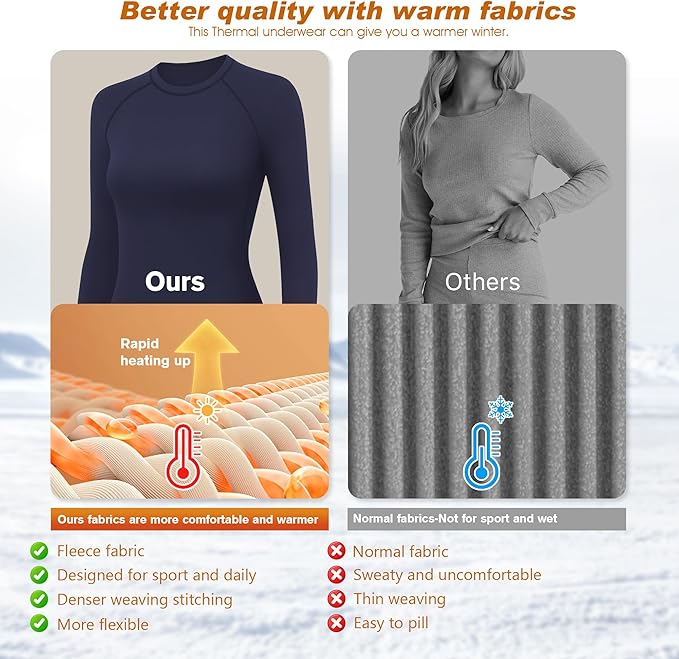 Thermal Underwear Women Long Johns Set Fleece Lined Warm Base Layer Long Sleeve for Weather Top Bottom Pajama