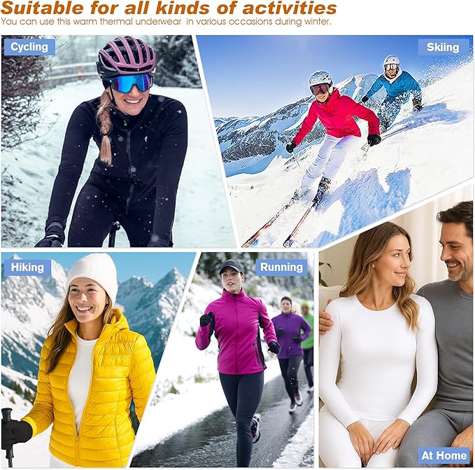Thermal Underwear Women Long Johns Set Fleece Lined Warm Base Layer Long Sleeve for Weather Top Bottom Pajama