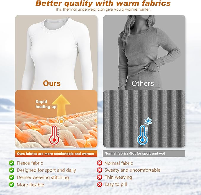 Thermal Underwear Women Long Johns Set Fleece Lined Warm Base Layer Long Sleeve for Weather Top Bottom Pajama