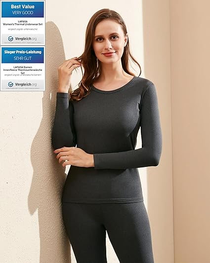 Lapasa Women's Cozy Fleece-Lined Thermal Base Layer Set – Top & Bottom | Stay Warm & Soft All Winter!