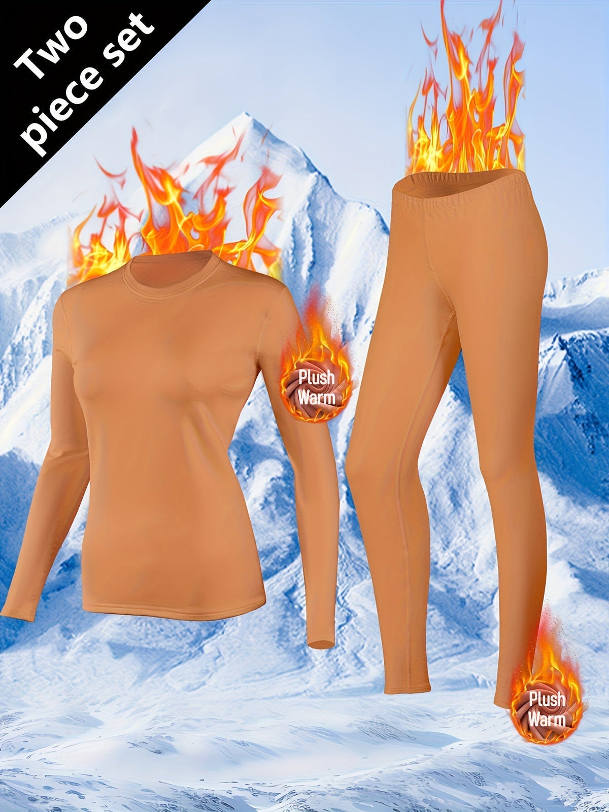 Women's Thermal Underwear Set in Black with a Long-Sleeve Crew Neck Top and Matching Base Layer Pants