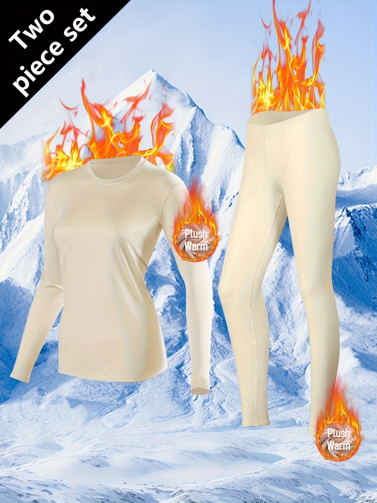 Women's Thermal Underwear Set in Black with a Long-Sleeve Crew Neck Top and Matching Base Layer Pants
