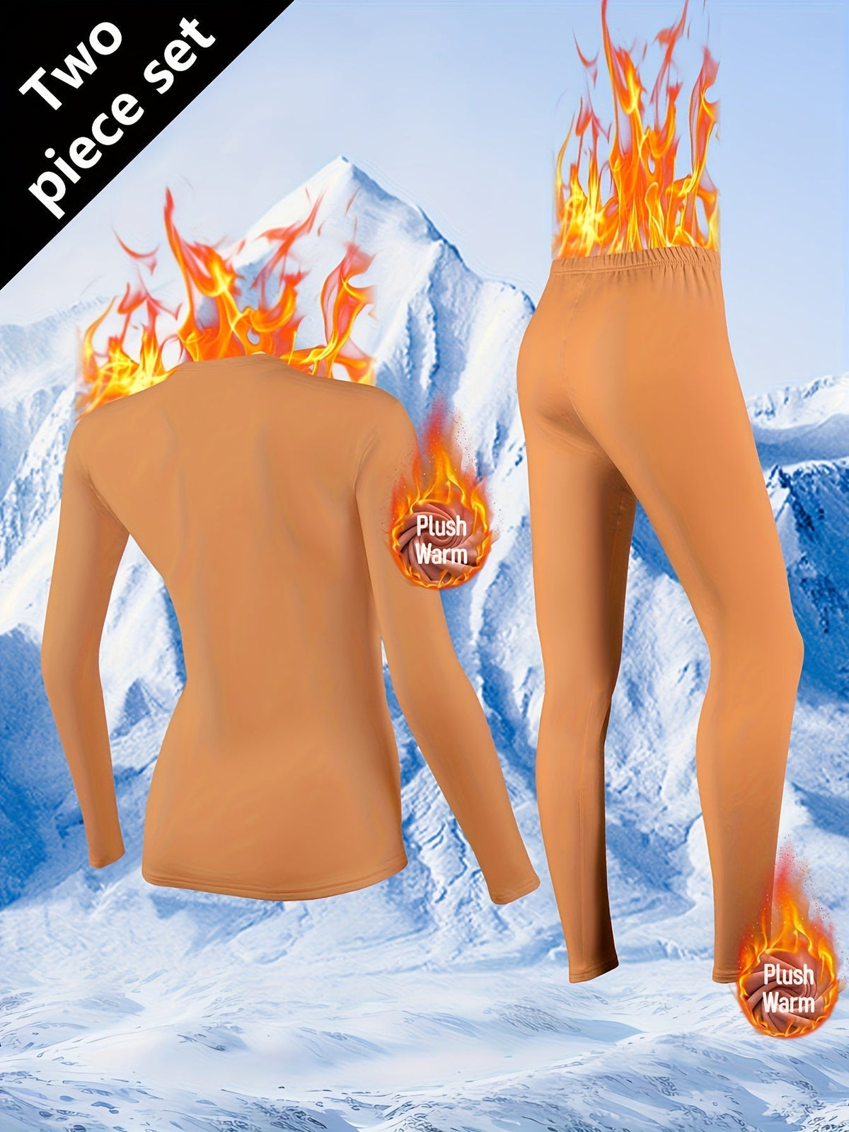 Women's Thermal Underwear Set in Black with a Long-Sleeve Crew Neck Top and Matching Base Layer Pants