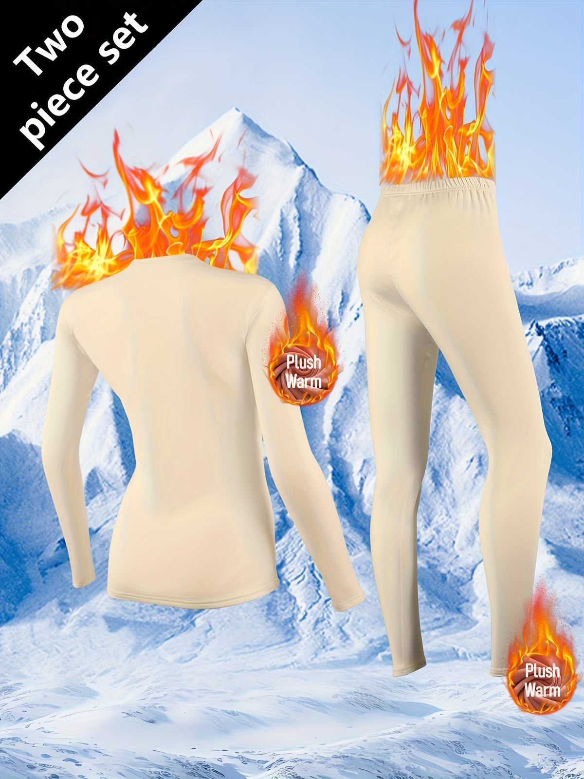 Women's Thermal Underwear Set in Black with a Long-Sleeve Crew Neck Top and Matching Base Layer Pants