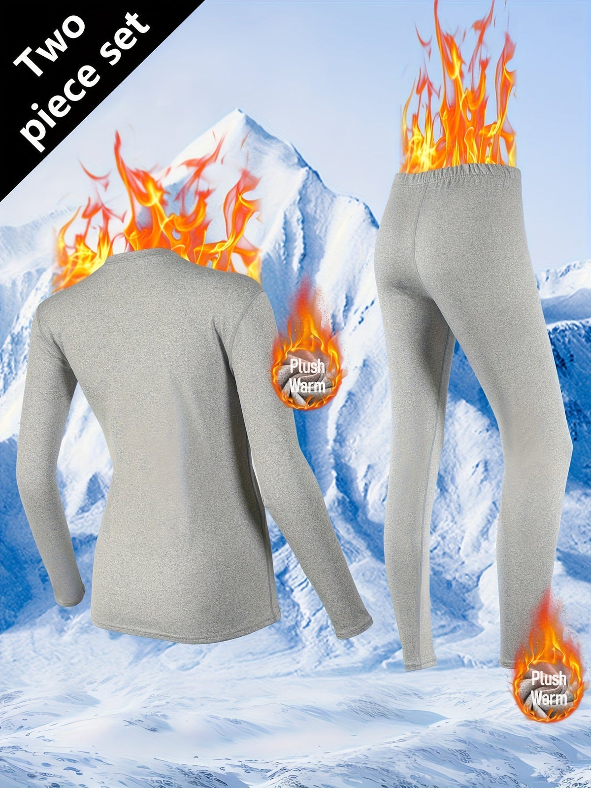 Women's Thermal Underwear Set in Black with a Long-Sleeve Crew Neck Top and Matching Base Layer Pants